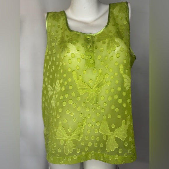 Morgan Taylor Tops - Vintage Morgan Taylor Lime Green Sheer Polka Dot Floral Top Womens SZ L